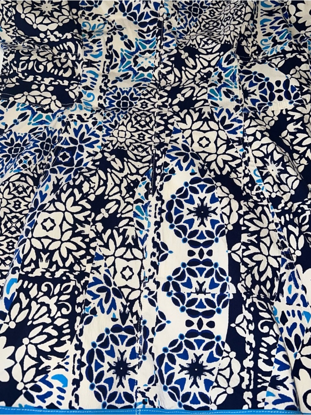 Avec Les Filles Blue and White Floral Sweetheart Neckline Mini Sun Dress Sz 14 - Picture 15 of 16